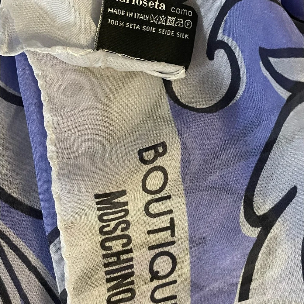 Gorg Moschino Boutique Sheer Silk Scarf Lilac Print Large 15 x 60 In Exc Cond